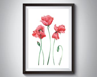 Red Poppies Print Watercolor Poppies Botanical Print Flowers Print Flower Wall Art Poppy Watercolor Poppy Painting