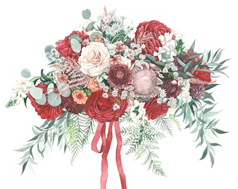 Custom Bridal Bouquet ORIGINAL Painting Anniversary Gift Custom Painting From Photo Watercolor Art Gift for Her Wedding Bouquet Painting