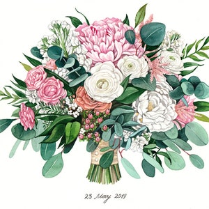 Bouquet da sposa personalizzato, dipinto su commissione, bouquet acquerello ORIGINALE, bouquet da sposa personalizzato, regalo di nozze, dipinto da foto, regalo per lei