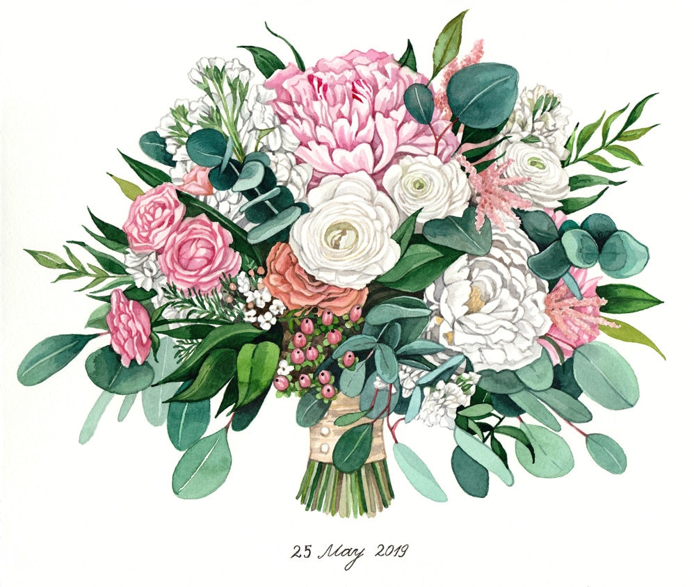 Custom Wedding Bouquet Commission Painting ORIGINAL Watercolor Bouquet Custom Briddal Bouquet Wedding Gift Painting From Photo Gift For Her