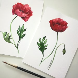 Aquarell Botanische Karten Mohnblumen Malerei Rote Mohnblumen Kunst Malerei Frühling Blumen Mohnblumen Aquarell Karten 5x7 Kleine Malerei Geschenk