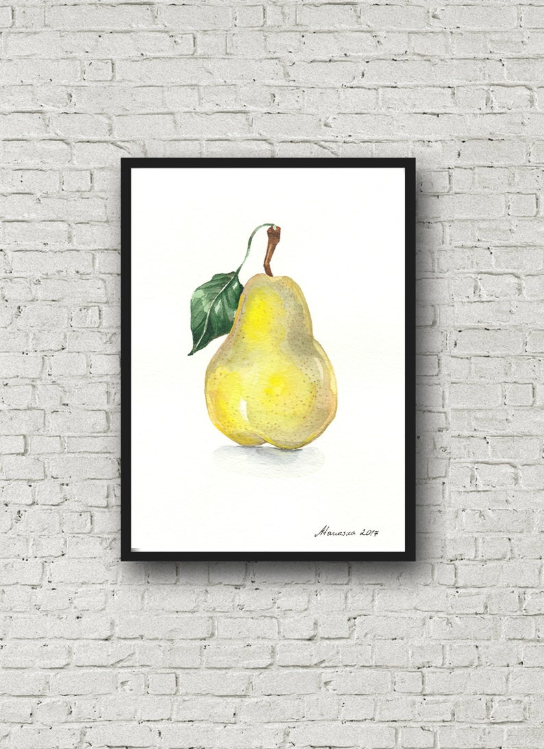 Pear Watercolor Original Painting Kitchen Wall Art Fruit Etsy