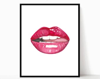Lips Print, Lips Art, Pink Lips, Lipstick Chic Art, Make-up Wall Decor, Lips Watercolor, Lipstick Print, Lips Wall Art