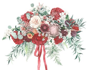 Custom Wedding Bouquet Painting ORIGINAL Watercolor Bouquet Custom Briddal Bouquet Anniversary Gift Painting from photo Gift For Her