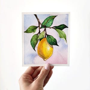 Lemon Painting, ORIGINAL Watercolor, Lemon Watercolor, Small Painting, Kitchen art, Fruit Watercolor, Original Painting, Small Watercolor