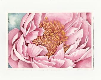 Rosa Pfingstrose Aquarell, Originale Malerei, Pfingstrose Malerei, Pinke Blume, Blumen Aquarell, Wandkunst, Original Kunstwerk, Pfingstrose Aquarell