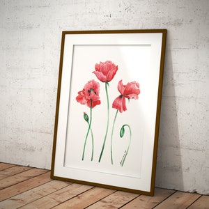 Poppy Print Wall Art Print Set of 2 Watercolor Flowers Red Poppies ...