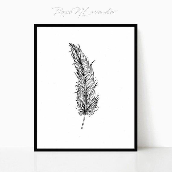 Feather Print, Feather Art, Black and White Print, Feather Art Print, Feather Decor, Feather Illustration, Feather Wall Art