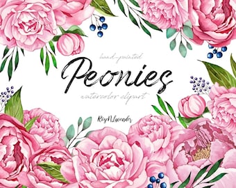 Watercolor Peonies Clipart, Spring Wedding Flowers, Wedding Clipart, Floral Clipart, Instant Download, Pink Peonies