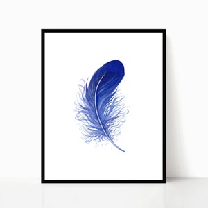 Blue Feather Watercolor Faether Print Nursery Wall Art  Feather Art Print Nursery Room Decor Feather Wall Decor
