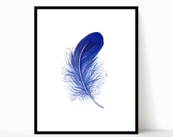Blue Feather Watercolor Faether Print Nursery Wall Art  Feather Art Print Nursery Room Decor Feather Wall Decor