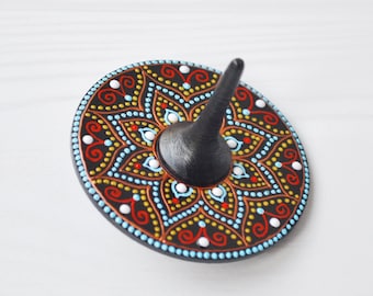 Houten tol voor vrouwen met meditatie handgeschilderde mandala - Zen-cadeauspinner - Bureaubladspeelgoed voor meisjes - Stressverlichter