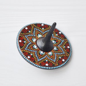 Wooden spinning top for women with meditation hand painted mandala - Zen gift spinner - Desktop toys for girl - Stress reliever toy