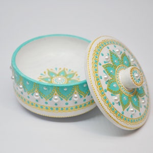 Wooden jewelry box for engagement ring Turquoise ring box Hand painted small trinket box Proposal ring holder Keepsake box for girl