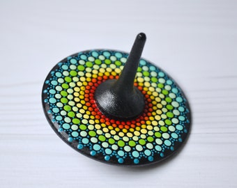 Wooden Spinning Top - Meditation hand painted Mandala art - Zen gift - Spin top toy - Playroom decor