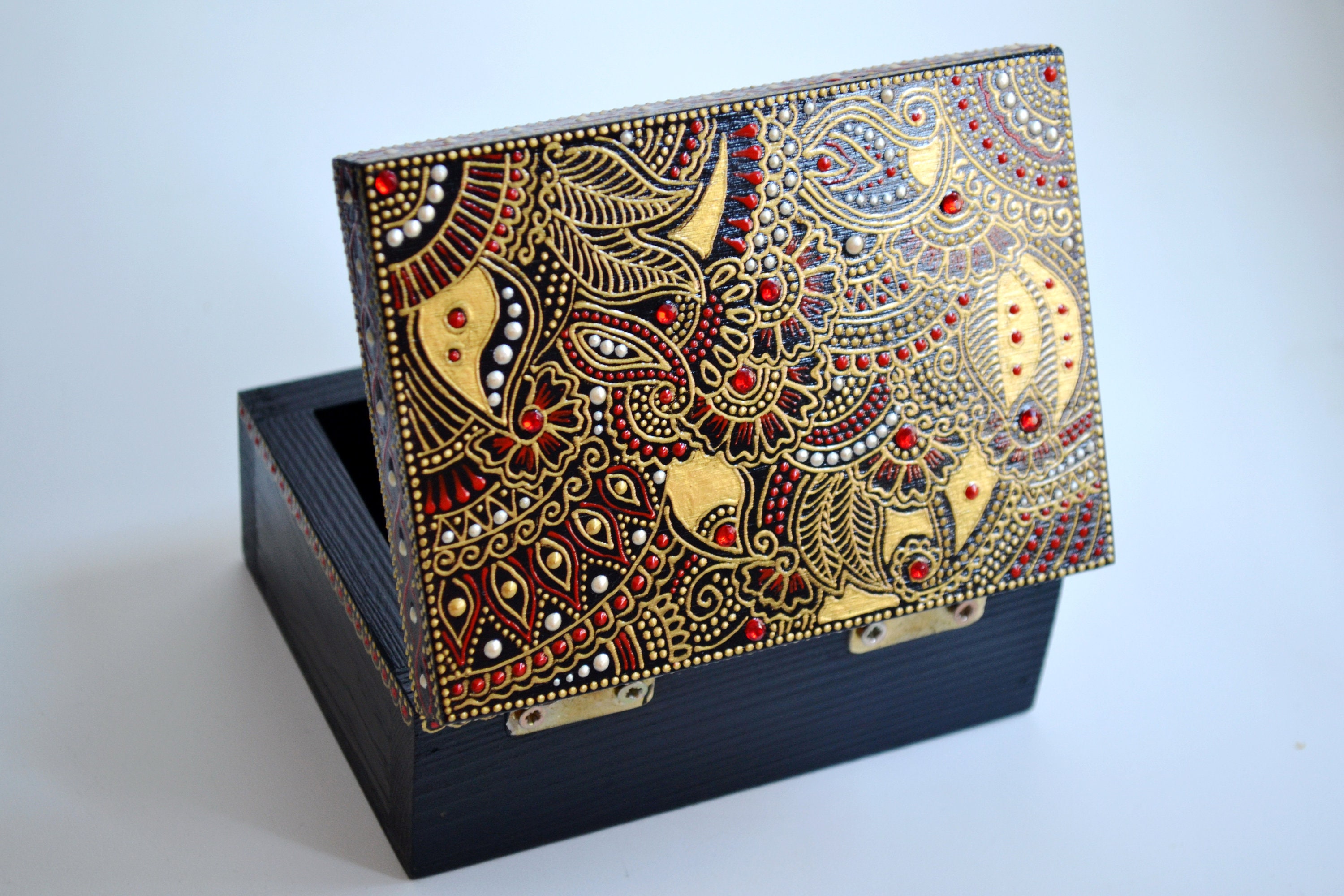 Personalized wooden jewelry box Henna art box Hand painted Etsy