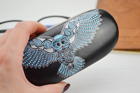 Hand Painted Owl Glasses Case Hard Eyerglass Case for Men Owl