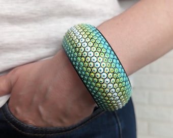 Turquoise Wooden Bracelet for Women  Hand Painted Teal Bangle  Meditation Brecelet