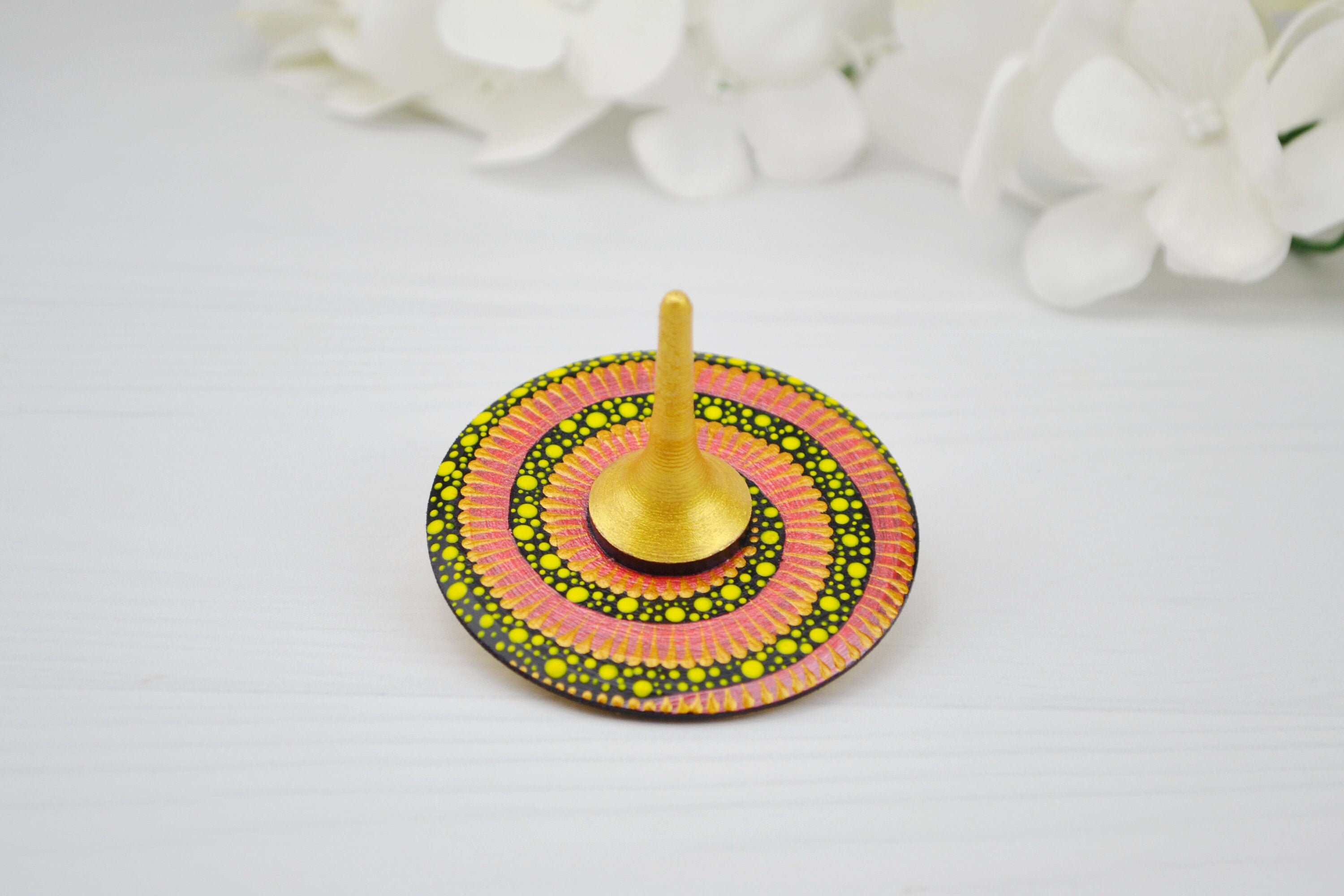 Spiral Wooden Spinning Top Illusion toy Hand painted Etsy