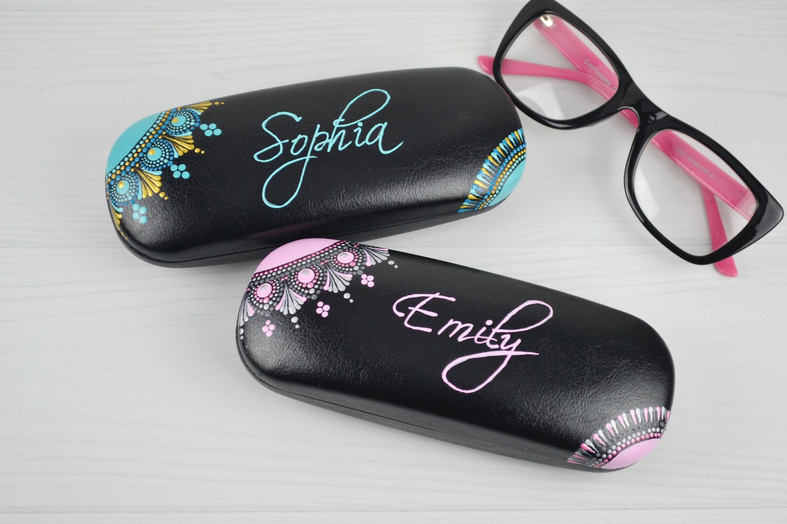 Personalized gift glasses case hand painted for women Etsy