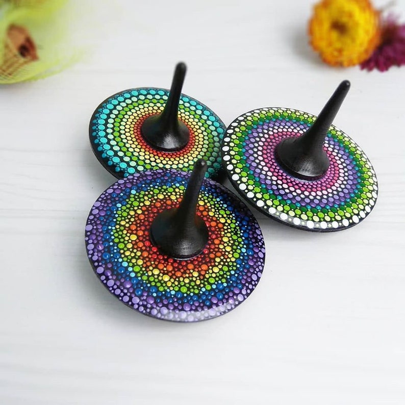 Wooden Spinning Top Hand painted spinning tops Rainbow art Etsy