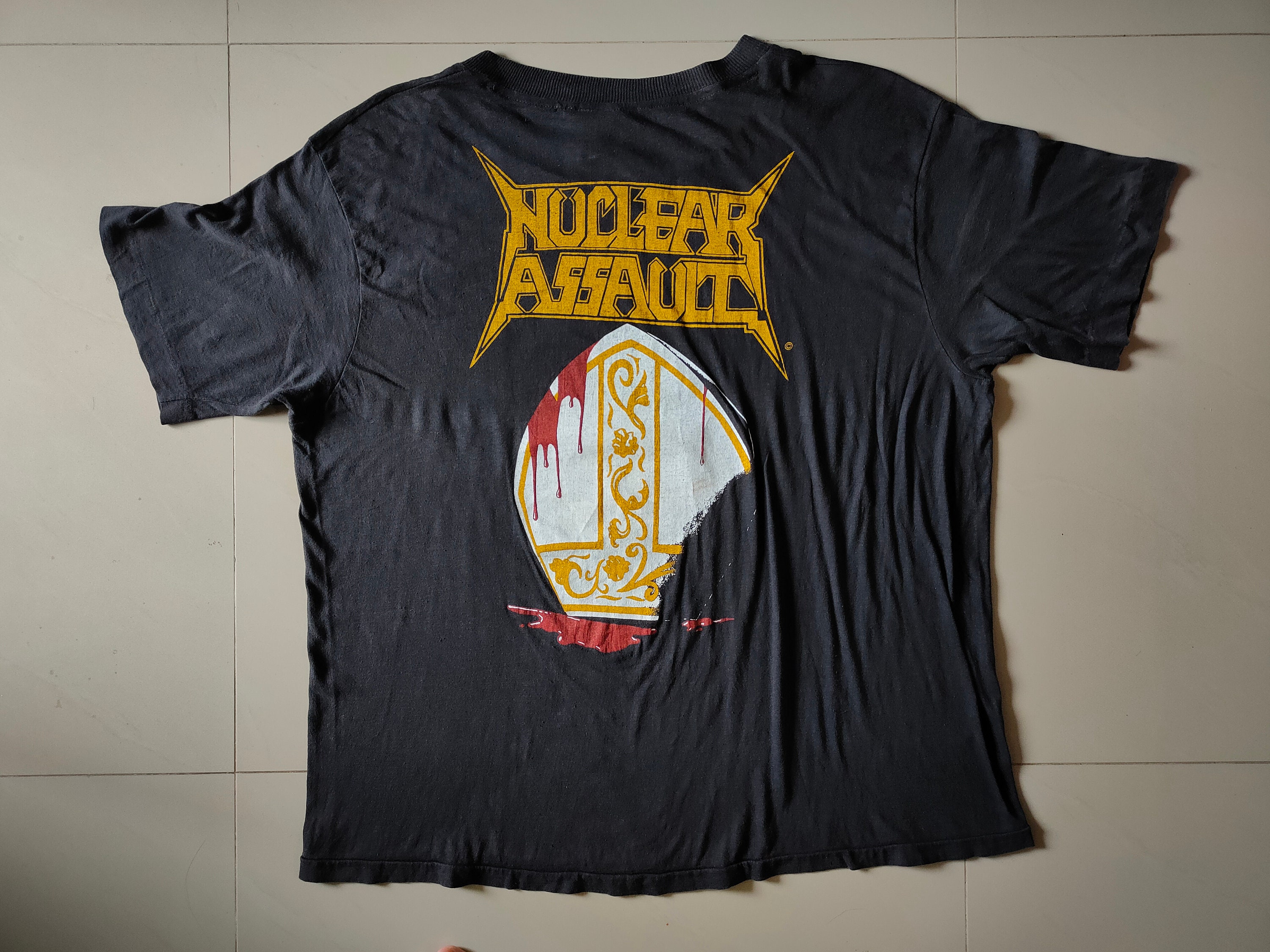 NUCLEAR ASSAULT Hang the Pope '80s Vintage Black T-shirt Anthrax