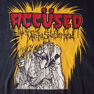 T-shirt Vintage The Accused "Martha The Splatterhead" - Noir Délavé, Taille L, Occasion Rare