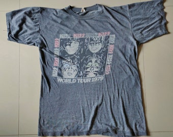 KISS WORLD TOUR '79 vintage 1979 distressed black t-shirt