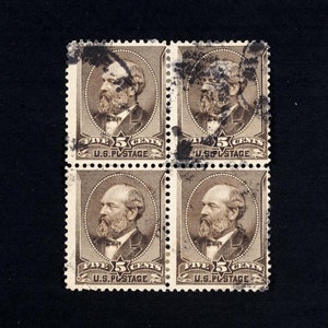 US Stamp, 5 cent Garfield, #205 used, block of 4