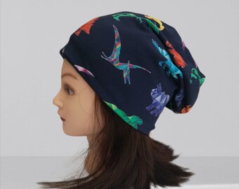 Dinosaur beanie hat|Organic cotton|GOTS|Chemo headwear|Reversible beanie|Toddler beanie hat|Kids hat|Family matching|Handmade|Women|Men