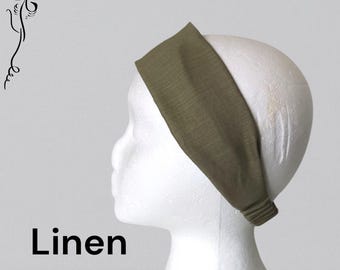Linen Cotton Headband: Olive Green Eco-Friendly Hairband. Extra Large band. Yoga Sports.