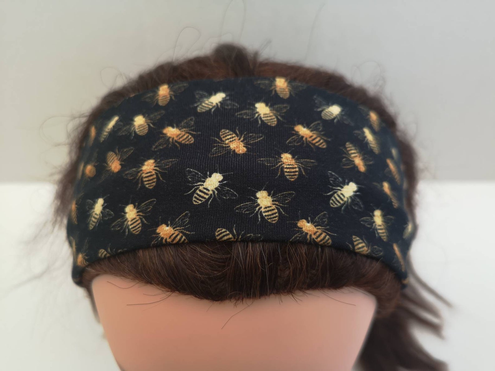 Gold bees print headbandCotton jerseyBlack headband with Etsy