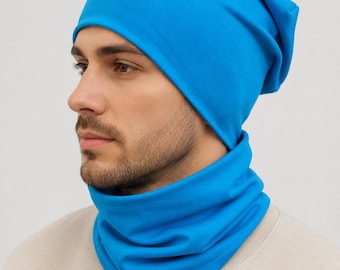 Organic cotton beanie and snood set. Sizes from Toddler to Adult XL.