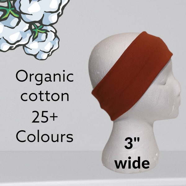 Jersey headband|Organic cotton headband|3" headband|25 colours|Sports headband|Yoga band|GOTS|Extra wide dreadband|Chemo band|Mens hairband