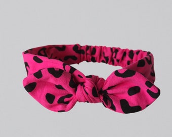 Leopard print headband|Stretchy cotton headband|Sports hairband|Yoga band|Soft headband|Animal print headband|Pink hairband|Knot BowHandmade