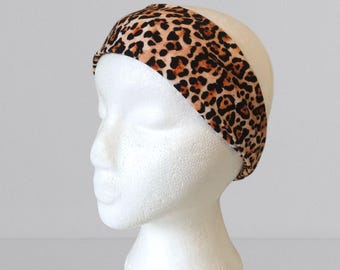 Leopard Print Cotton Headband: Stretchy Jersey Knit, Handmade, Yoga band
