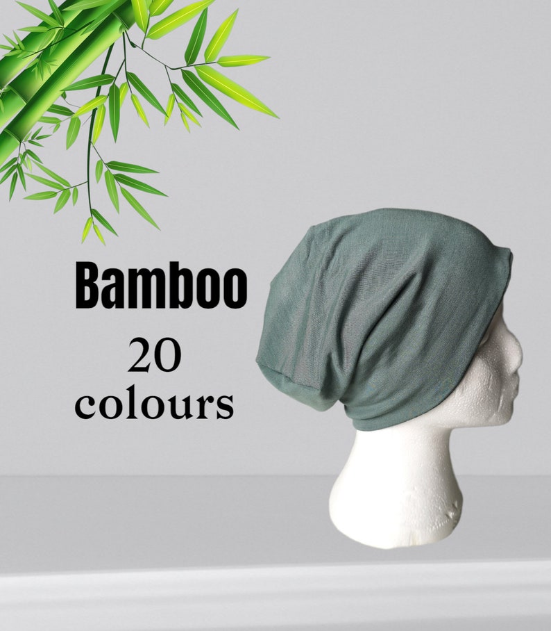 Bamboo beanie hatSoft silky feel jersey hatSummer beanieChemo headwearLarge beanie hatHandmadeSleeping hatMens beanieEco friendly image 1