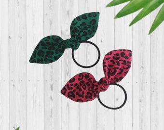 Animal print tie knot bow|Elastic bobble|Leopard hair tie|Green bow|Pink tie knot bow| School bows|Gold bees bow|Girls hair ties|Handmade