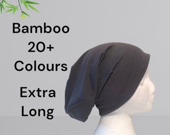 Extra long beanie hat|Bamboo beanie|Soft silky feel jersey hat|Summer beanie|Chemo headwear|Large beanie hat|Dreadlock hat|Mens beanie|Eco