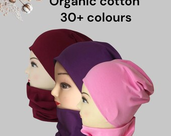 Slouchy beanie hat and snood|Organic Cotton beanie|Plus size hat|Jersey beanie|Womens Mens Kids beanie|Extra large beanie|Beanie Scarf set