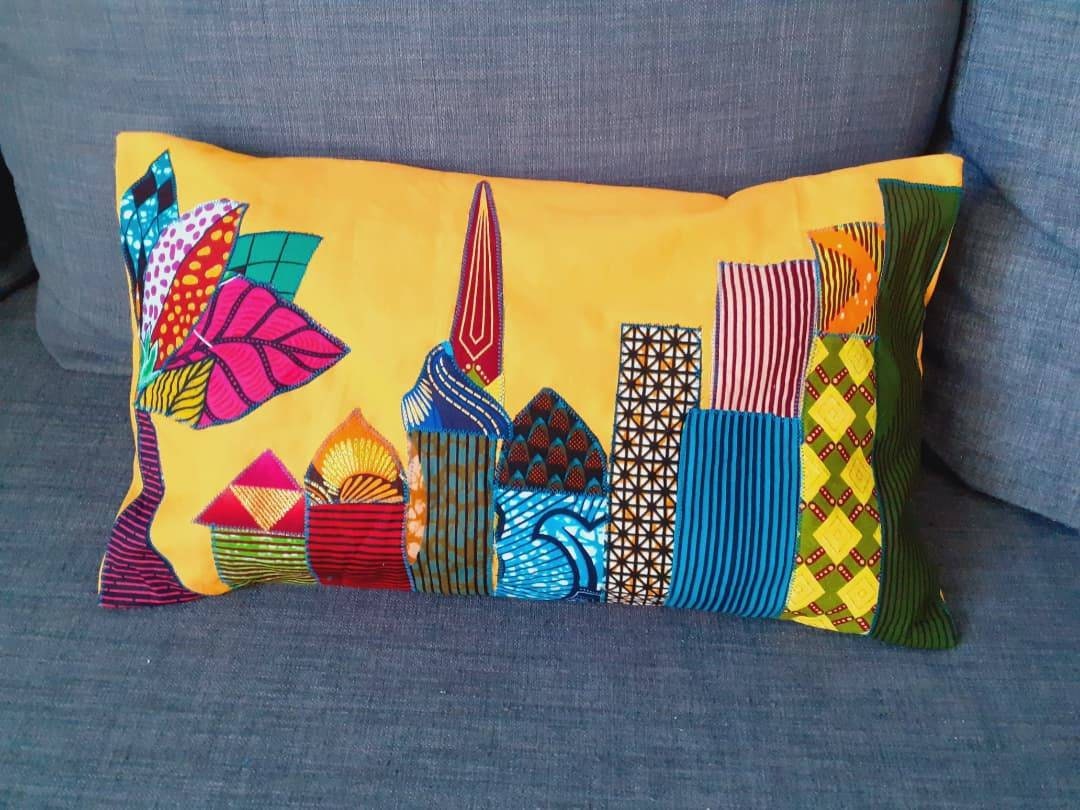 Housse de Coussin Ville en Wax