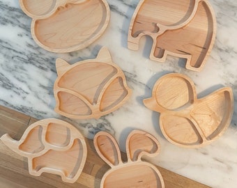 Wooden Toddler Animal Plates | Wood Kid Animal Plates | Bunny | Duck | Elephant | Fox | Owl