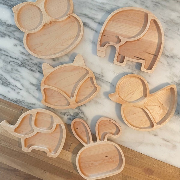 Wooden Toddler Animal Plates | Wood Kid Animal Plates | Bunny | Duck | Elephant | Fox | Owl