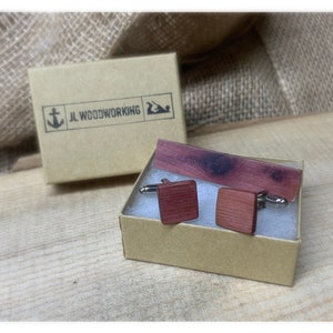 Personalized Aromatic Red Cedar Square Wood Cuff Links | Groomsmen Gift | Bridal Party | Rustic Wedding | Handmade in USA