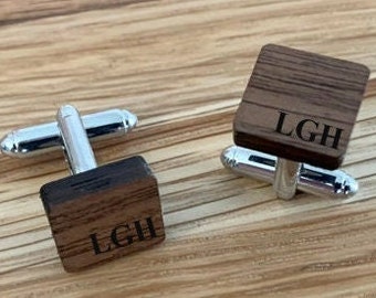 Personalized Black Walnut Square Wood Cuff Links | Groomsmen Gift | Bridal Party | Rustic Wedding | Handmade in USA