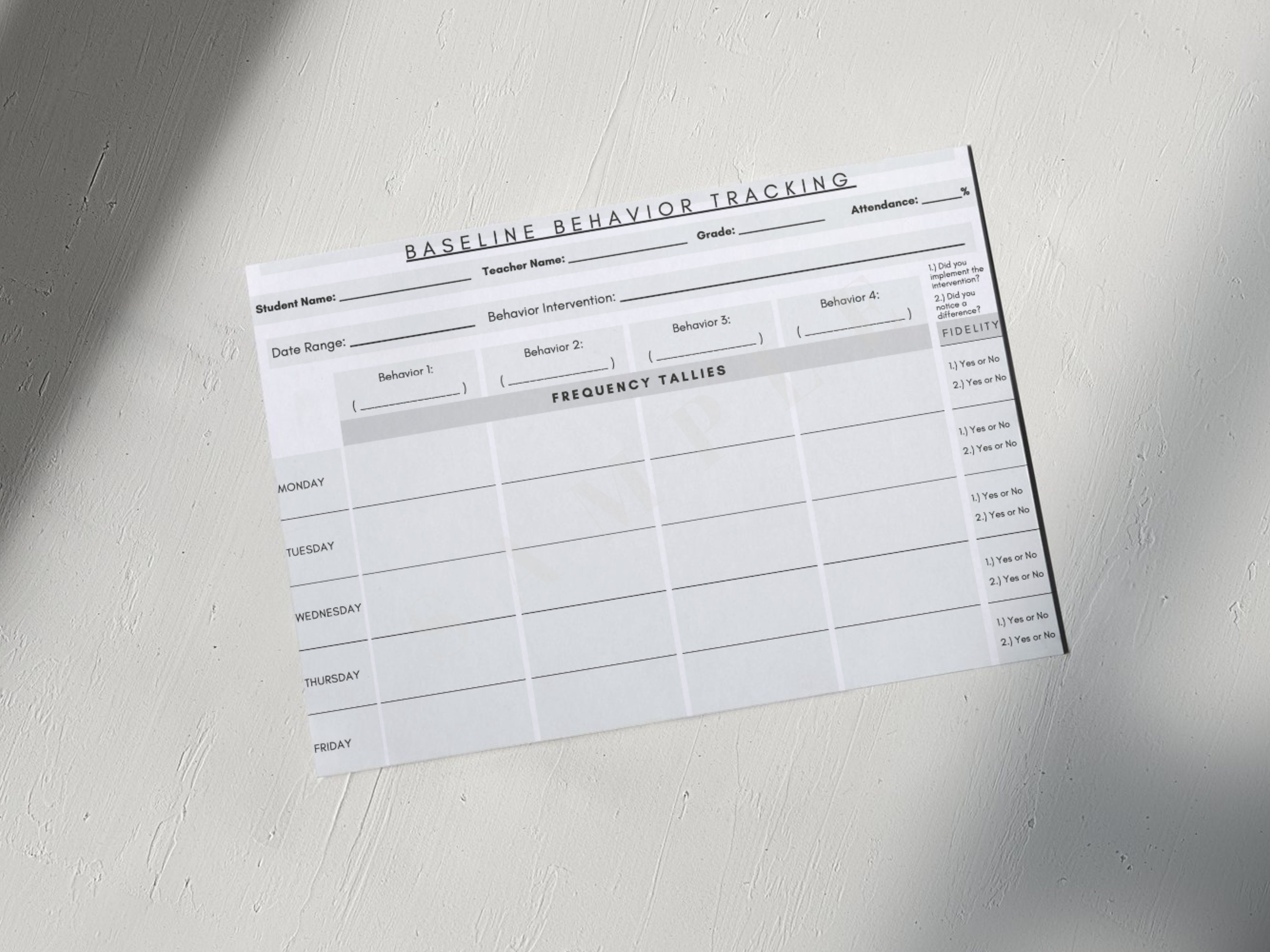 Baseline Behavior Data Tracking Sheets | Printable PDF | Fidelity Check ...