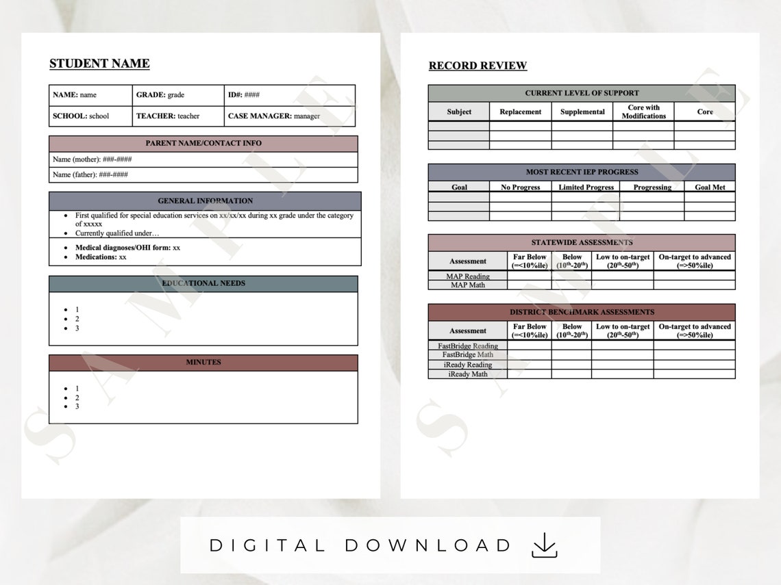 Student Record Review Editable Template | Microsoft Word | Special ...