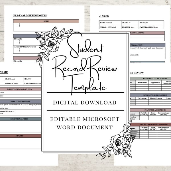 Student Record Review Editable Template | Microsoft Word | Special Education Background Info | IEP | School Psychologist | Case Manager