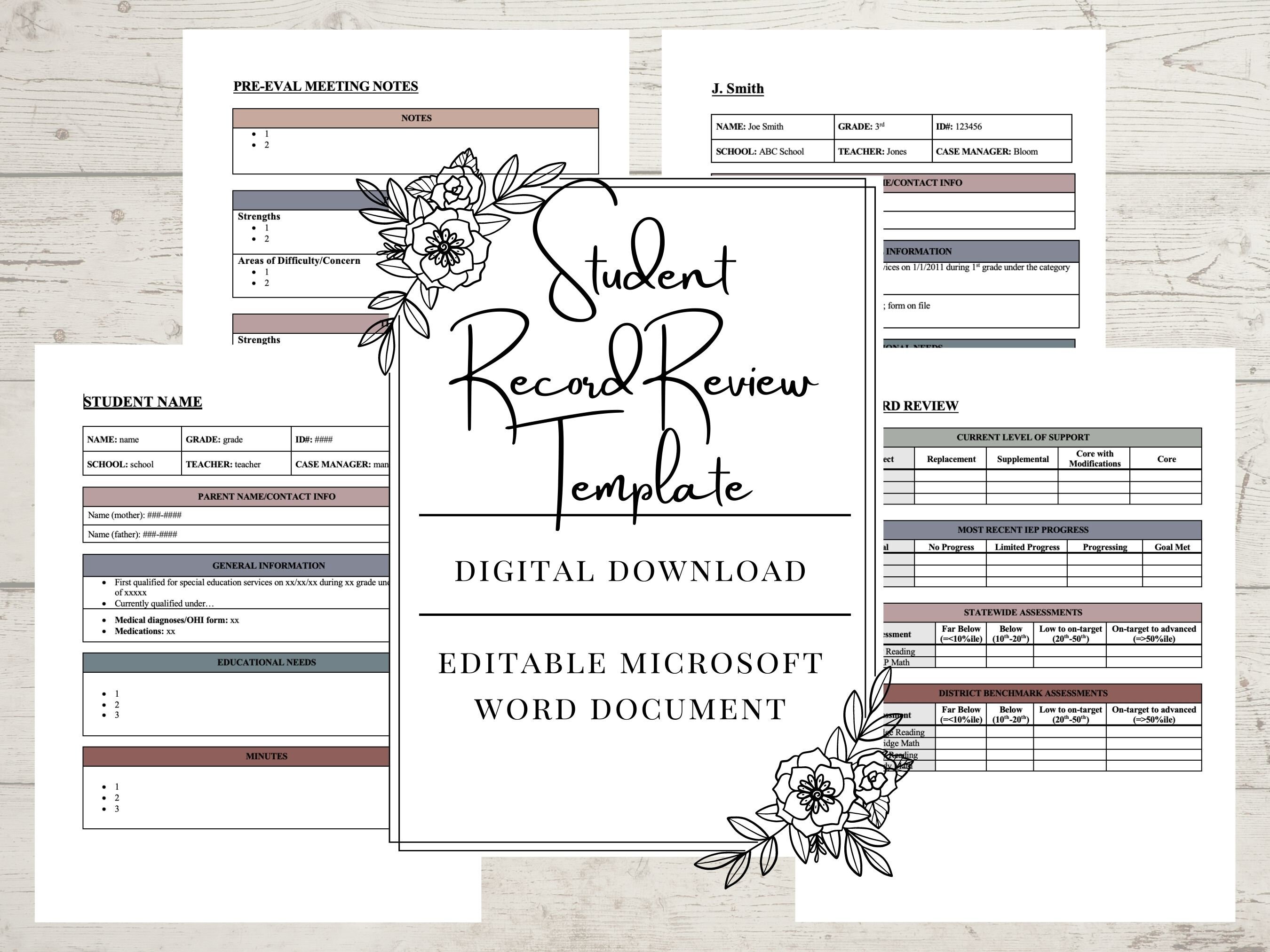 Student Record Review Editable Template Microsoft Word Special ...