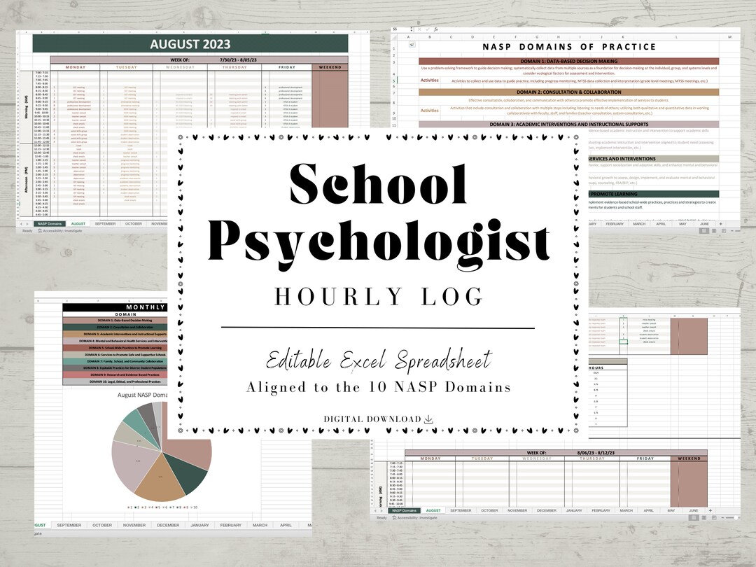 School Psychologist Hourly Log NASP Domains Excel Spreadsheet